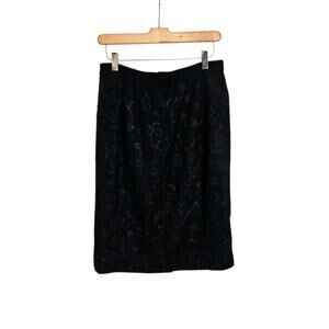 Vtg Carmen Marc Valvo Black Wool Floral Embroidery Lined Pencil Skirt Size 10